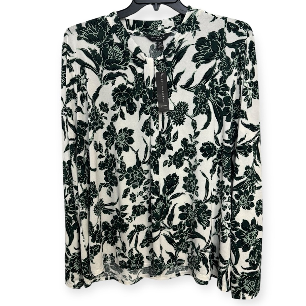 Investments Black and White Floral Top Size 3X *229